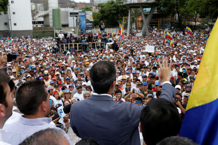 Venezuelan opposition leader Juan Guaido, who many nations have recognised as the country's rightful interim ruler, takes part in a rally in support of the Venezuelan National Assembly and against the government of Venezuela's President Nicolas Maduro in Caracas, Venezuela May 11, 2019. REUTERS/Manaure Quintero NO RESALES. NO ARCHIVES.