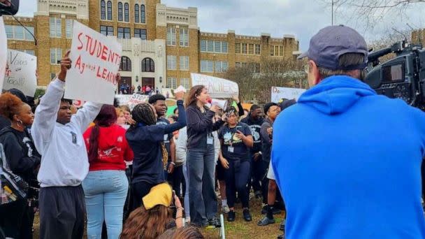 PHOTO: Students at Little Rock Central High School walk out of classes on March 3, 2023. (Ximena Gonzalez)