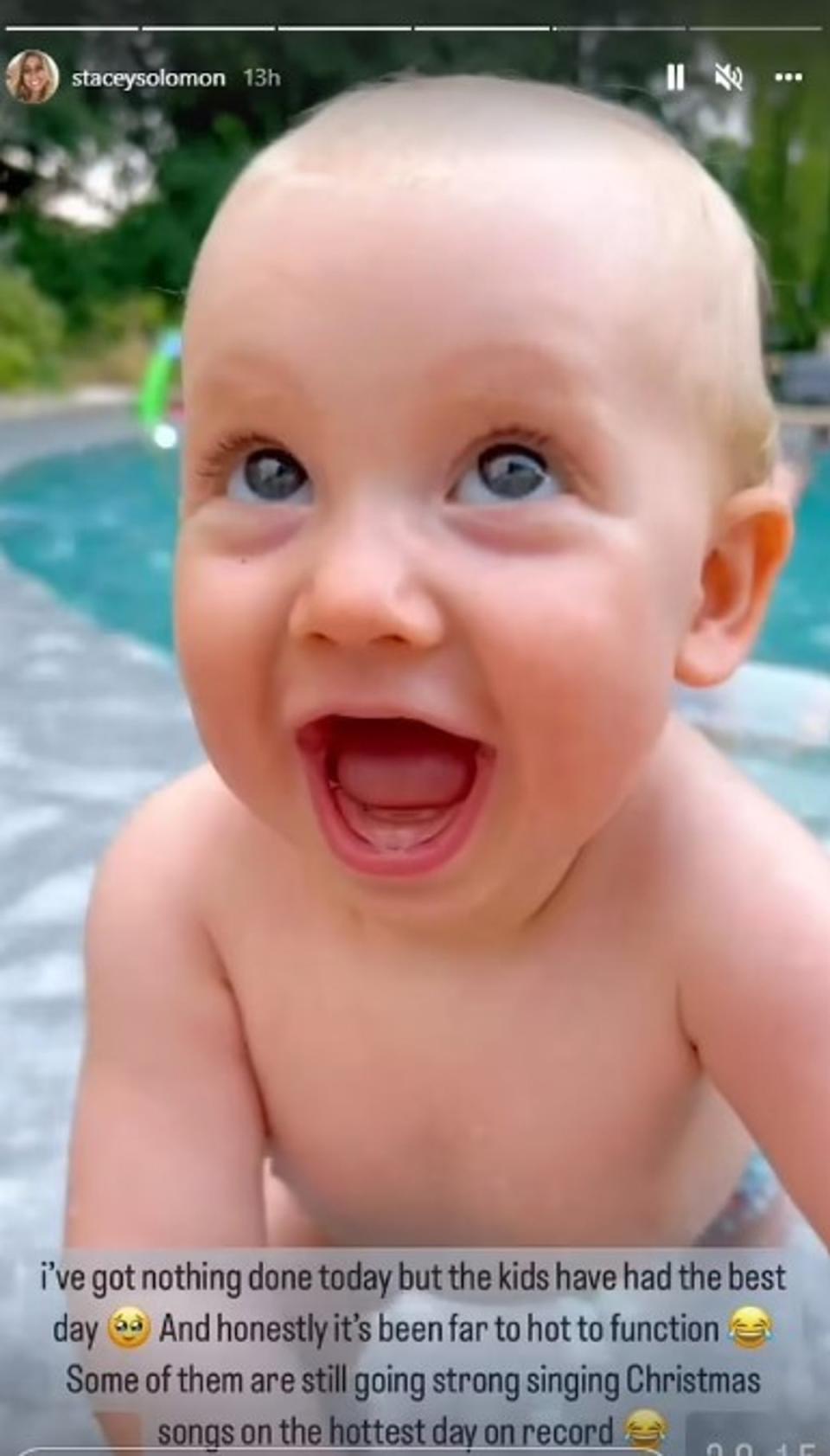 The mum-of-four shared an adorable shot of her daughter Rose enjoying the water (Instagram/Stacey Solomon)