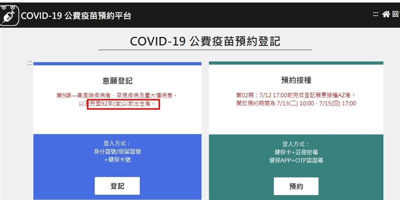 「COVID-19疫苗施打意願登記與預約系統」已開放18歲以上非第九類民眾意願登記。