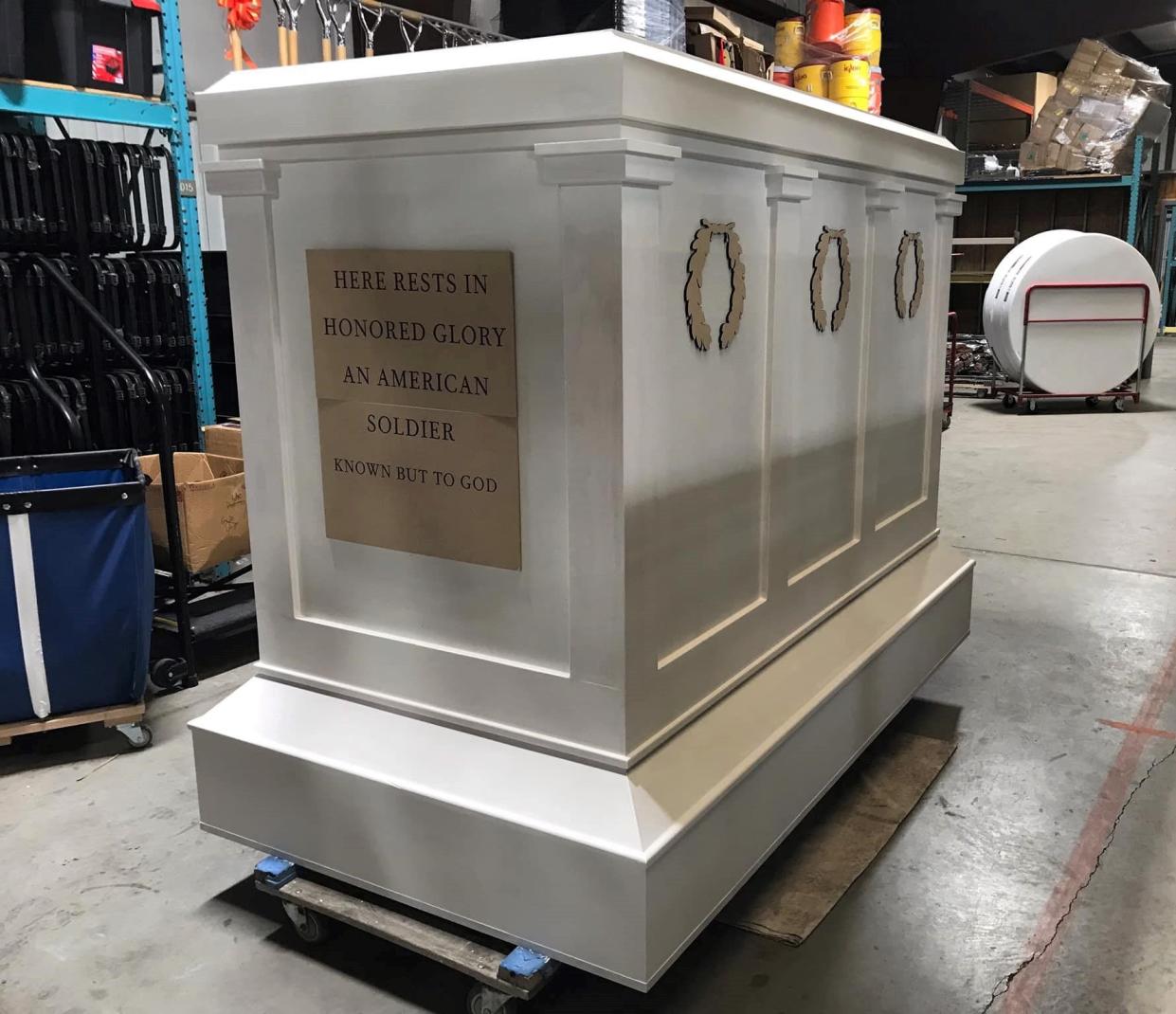 A Tomb of the Unknown Soldier replica built by Ed Humphries and primed by his sister Joann Cecil, both with Chesterfield County General Services. The finished memorial will be unveiled at the 2023 Memorial Day ceremony.