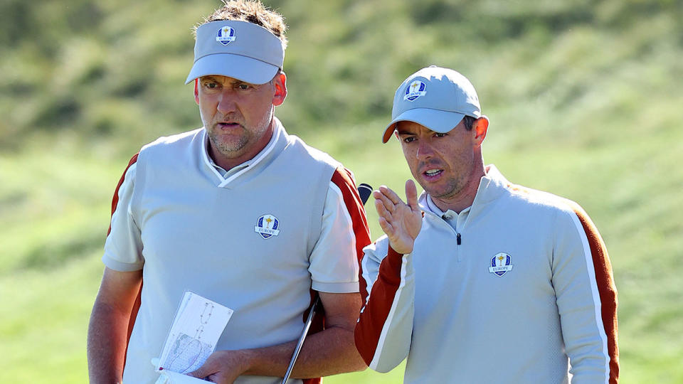 Pictured here, former Ryder Cup teammates Rory McIlroy and Ian Poulter.