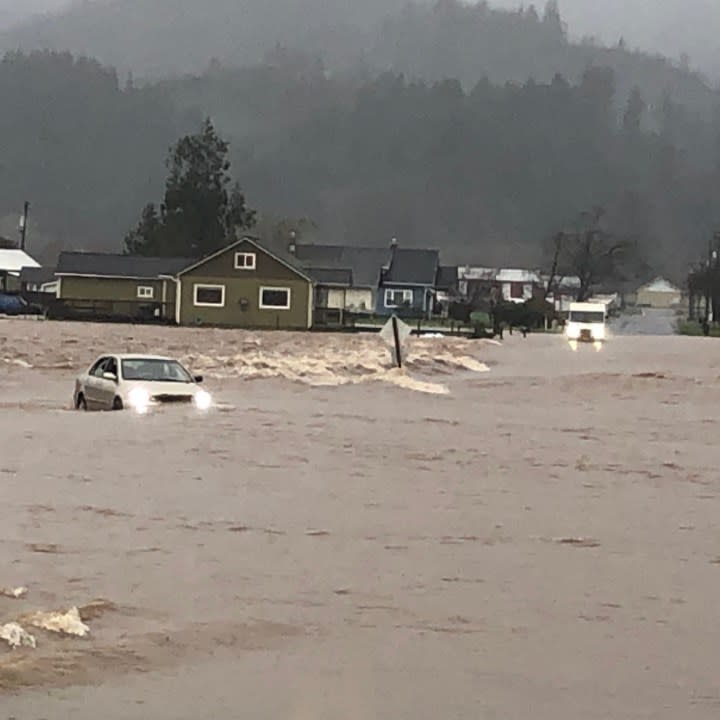 A driver in Tillamook was rescued from the same flooded-out car twice on the same day after they attempted to save their car from rising floodwaters hours after their initial rescue. (Tillamook County Sheriff’s Office)