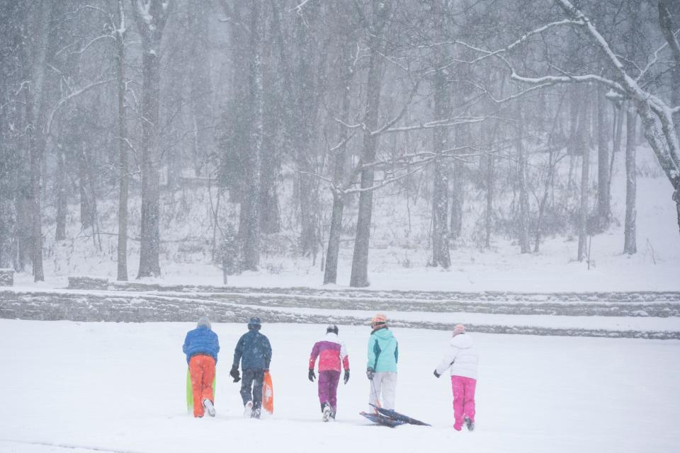 Sledders gather in Percy Warner Park during a winter story that blanketed Nashville with almost 6 inches of snow in January.