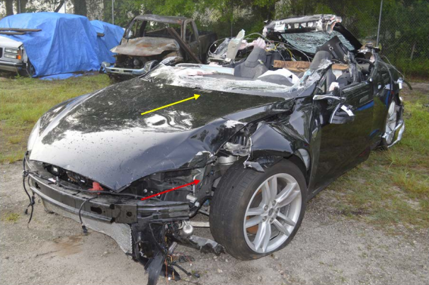 The Tesla Model S sedan involved in a fatal crash near Williston, Florida, on May 7, 2016. Source: NTSB