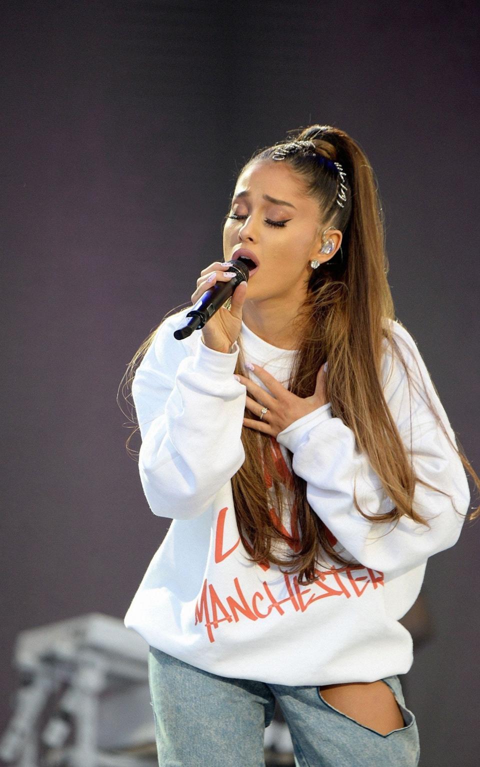 Ariana Grande performs during her One Love Manchester benefit for victims of the bombing at her concert in 2017. (Photo: The Telegraph)