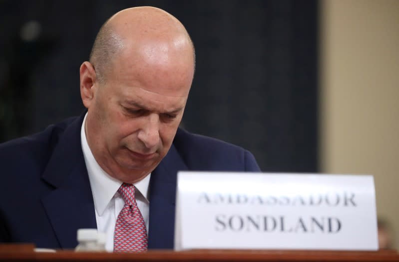 U.S. Ambassador to EU Sondland testifies at House Intelligence Committee hearing on Trump impeachment inquiry on Capitol Hill in Washington