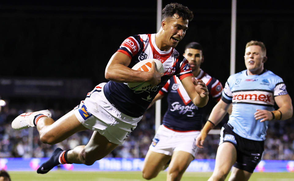 Joseph Suaalii, pictured here in action for the Sydney Roosters in the NRL. 