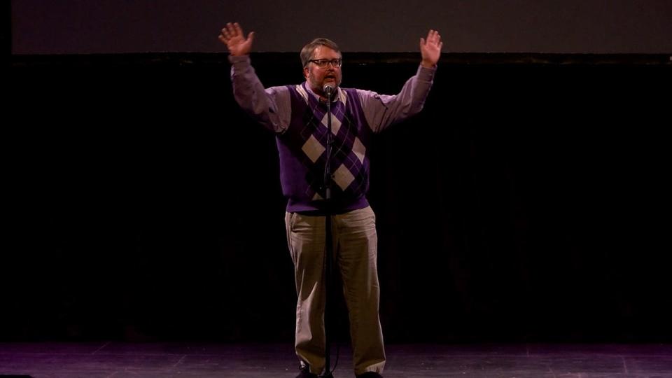 Patrick J. Kearney shares his story during the Des Moines Storytellers Project's "Love" on Tuesday, Feb. 14, 2023 at Hoyt Sherman Place.