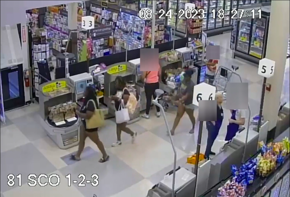 In this image from surveillance video Blendon Township police released Friday from Kroger on Sunbury Road, Ta'Kiya Young, center, is seen walking through the store with two other women Aug. 24.