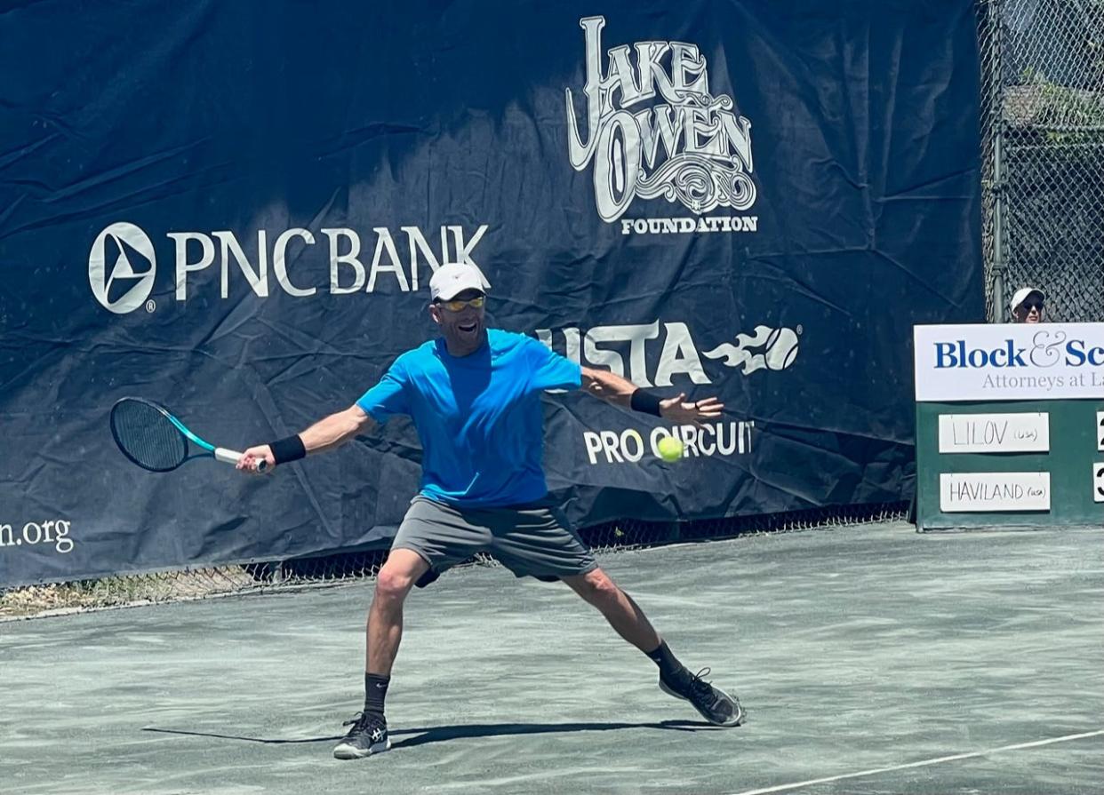 Ryan Haviland, a 43-year-old qualifier from Greenville, Calif., became the second oldest player currently on the ATP to earn a ranking point in the Mardy Fish $15K futures event at Timber Ridge.