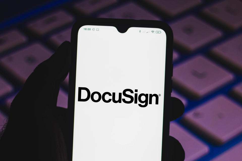 BRAZIL - 2021/03/24: In this photo illustration a DocuSign logo seen displayed on a smartphone. (Photo Illustration by Rafael Henrique/SOPA Images/LightRocket via Getty Images)