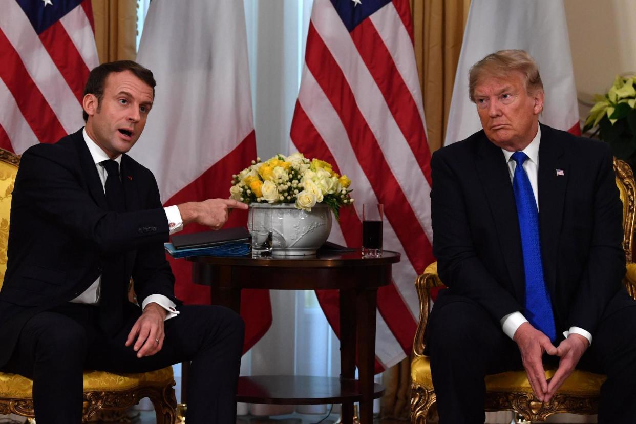 Donald Trump meets French President Emmanuel Macron at Winfield House, London on 3 December, 2019: NICHOLAS KAMM/AFP via Getty Images