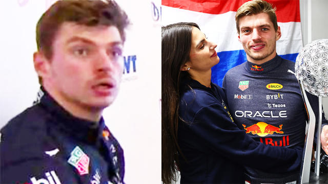 Max Verstappen, pictured here appearing shocked to learn he&#39;d been crowned the F1 world champion.