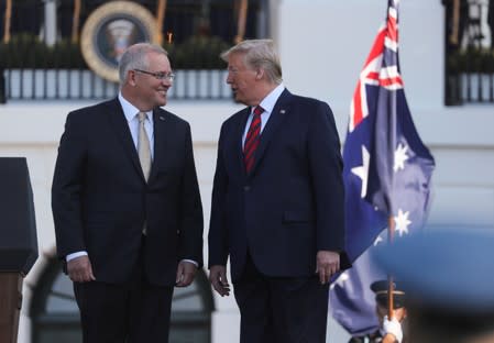 U.S. President Trump welcomes Australia’s Prime Minister Morrison at White House arrival ceremony in Washington