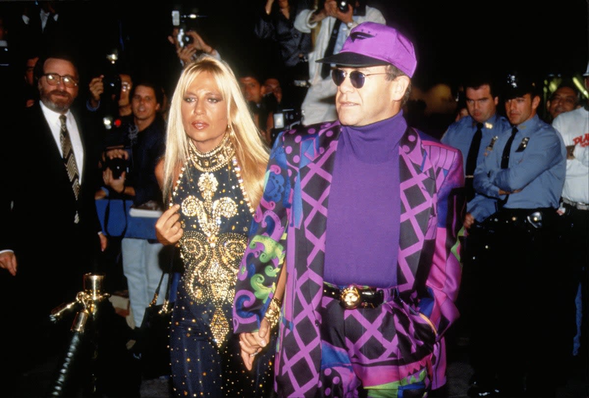 Elton John and Donatella Versace on October 22, 1991 in New York (Getty Images)