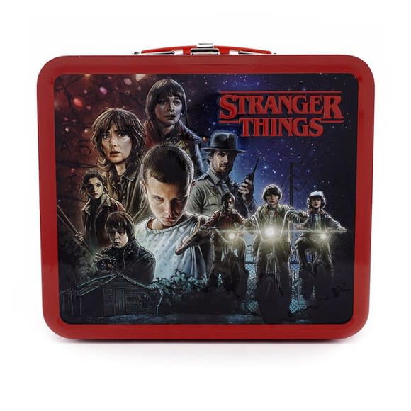 A Stranger Things lunchbox featuring the cast of the show.