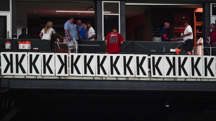 "K" signs for each of Atlanta Braves starting pitcher Spencer Strider's 16 strikeouts are displayed after a baseball game against the Colorado Rockies, Thursday, Sept. 1, 2022, in Atlanta. (AP Photo/John Bazemore)