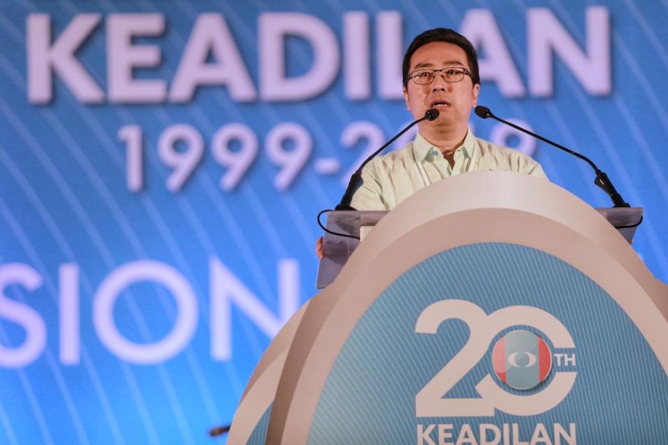 Chang Lih Kang speaks during the 2019 PKR National Congress at MITC in Melaka December 8, 2019. — Picture by Ahmad Zamzahuri