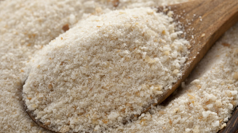 bread crumbs in wooden spoon