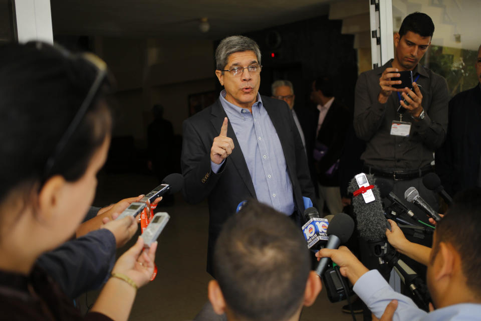 Cuba's Director-general of U.S. Affairs Carlos Fernandez de Cossio makes a statement to reporters, denying any involvement by Cuba regarding American diplomats affected by mysterious health incidents in Havana, Cuba, Wednesday, Dec. 12, 2018. American diplomats affected by mysterious health incidents in Cuba showed damage in the inner ear shortly after they complained of weird noises and sensations. (AP Photo/Desmond Boylan)