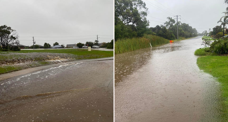 Pictured here is flooded roads in East Gippsland in Victoria over the weekend.