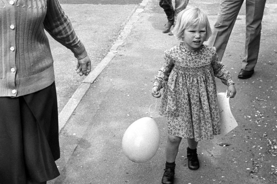 Zara Phillips (now Tindall) on her third birthday leaving her nursery school in Minchinhampton, Gloucestershire (PA)