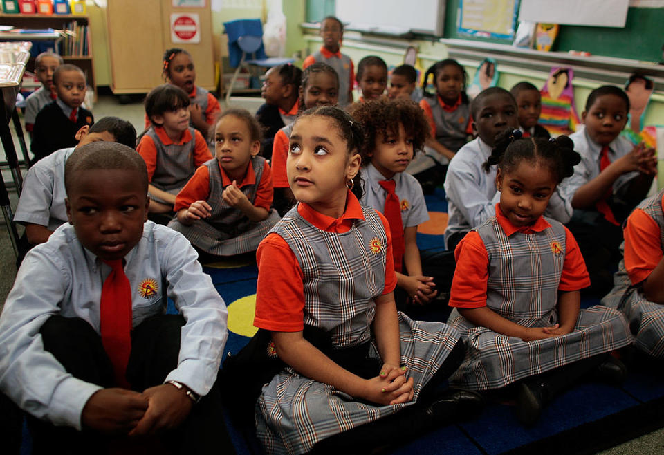 In the first few months of Mayor Bill de Blasio’s tenure, he attempted to block three schools in the high-performing Success Academy network from co-locating in district-owned facilities. Seen here is a 2009 photo of a classroom at the Harlem Success Academy. (Chris Hondros / Getty Images)