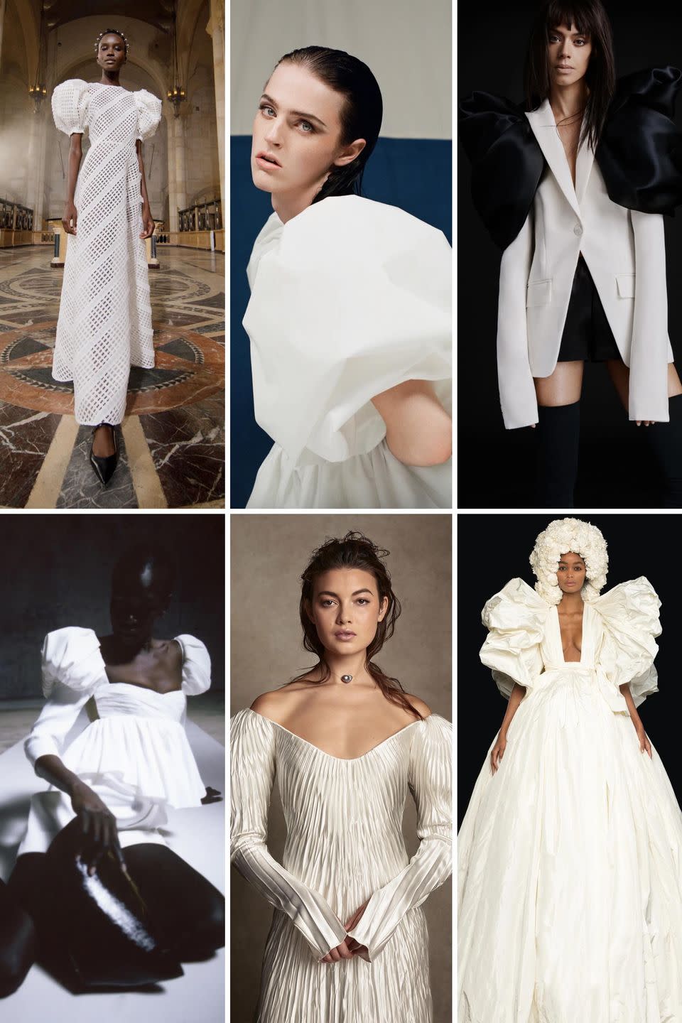 <p>The '80s have been making a comeback on runways for seasons—and bold shoulders are just another nod to fashion's most daring decade. </p><p>Puff sleeves give the body a postural presence, while blouson sleeves feel poetic and romantic, with an edge. Bold shoulder details work double duty, feeling dreamy while offering the daring touch that thinks outside the strapless, off-shoulder, and plunging neckline standards.</p><p><em>Clockwise from left: Carolina Herrera Spring 2021; Christopher John Rogers Spring 2021; Vera Wang Fall 2021; Khaite Spring 2021; Danielle Frankel Fall 2020, Valentino Fall 2020 Haute Couture.</em></p>