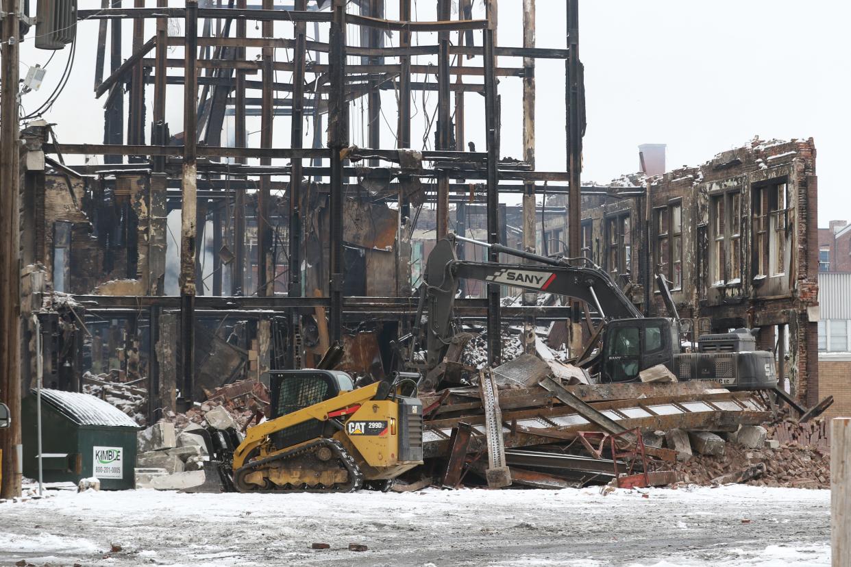 The rear of the Masonic Temple in Zanesville before demolition resumed Monday. 