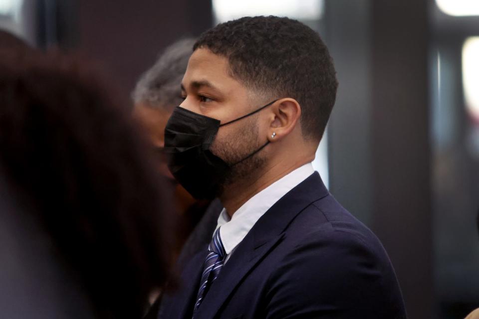 Former "Empire" actor Jussie Smollett arrives at the Leighton Courts Building for the start of jury selection in his trial on Nov. 29, 2021 in Chicago, Illinois. Smollett is accused of lying to police when he reported that two masked men physically and verbally attacked him, yelling racist and anti-gay remarks near his Chicago home in 2019.