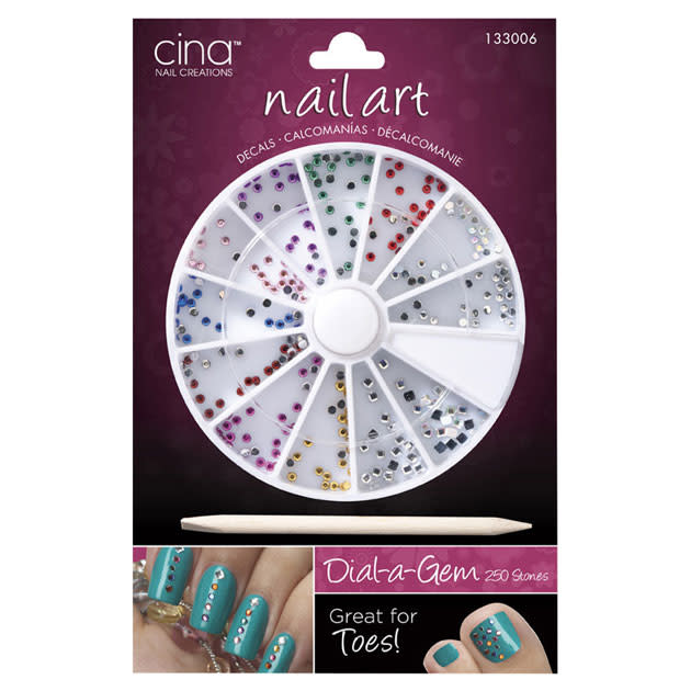 Cina Nail Art Dial-a-Gem - £8.99 – <a href="http://www.sallyexpress.com/cina-nail-art-dialagem/" rel="nofollow noopener" target="_blank" data-ylk="slk:Sally’s;elm:context_link;itc:0;sec:content-canvas" class="link ">Sally’s</a><br><br>Create a pretty pattern on your nails with these easy-to-apply gems.