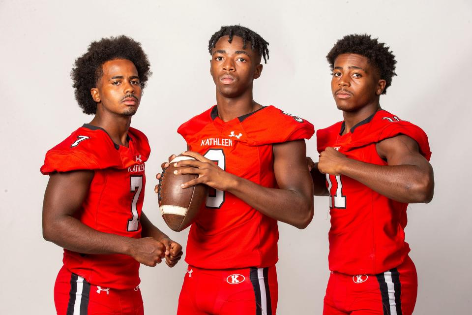 Kathleen will look to take a step forward behind quarterback Anthony Oldham, left, Corion Abram, center, and Charles Oldham (right).