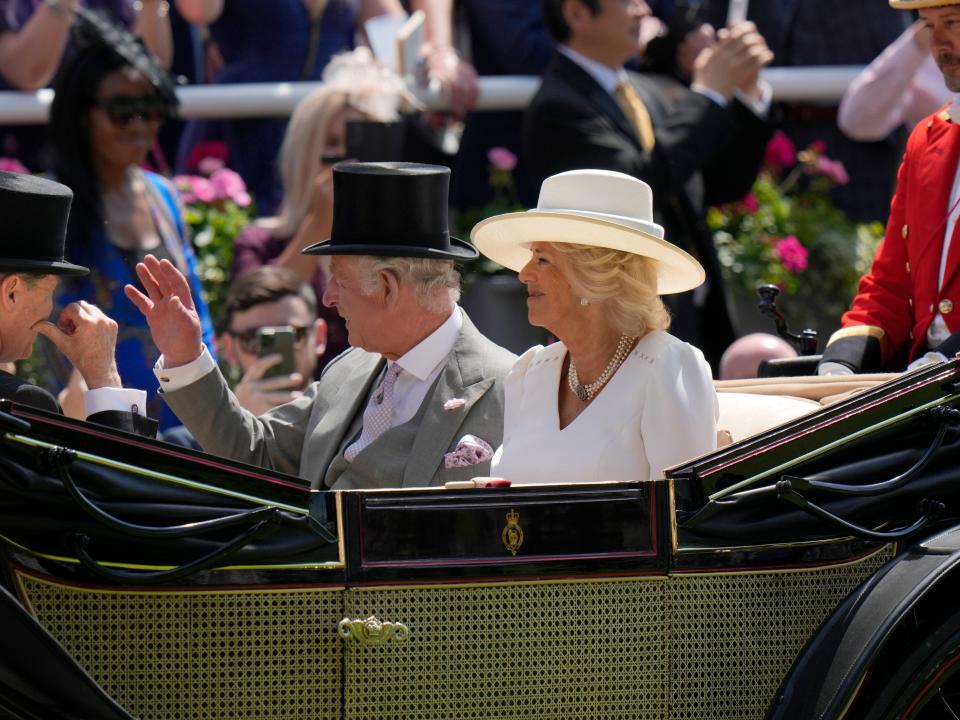 Prince Charles and Camilla, Duchess of Cornwall arrive for the second day of the Royal Ascot horserace.