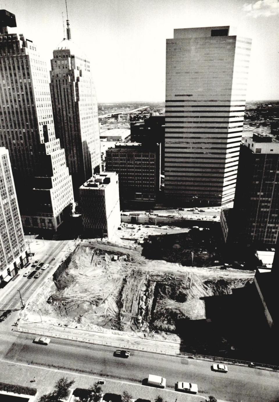 On Aug. 5, 1982, a mostly bare site marked where past buildings had stood in downtown Oklahoma City and where Leadership Square would be erected.