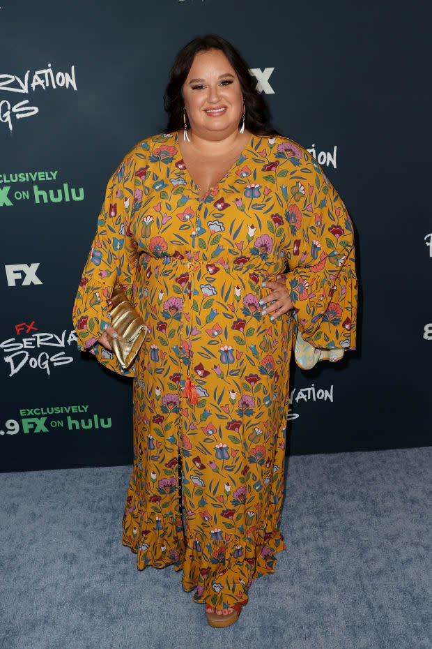 Schmieding at the 2021 premiere of 'Reservation Dogs' wearing a B. Yellowtail dress and Alaynee Goodwill earrings.<p>Photo: Kevin Winter/Getty Images</p>