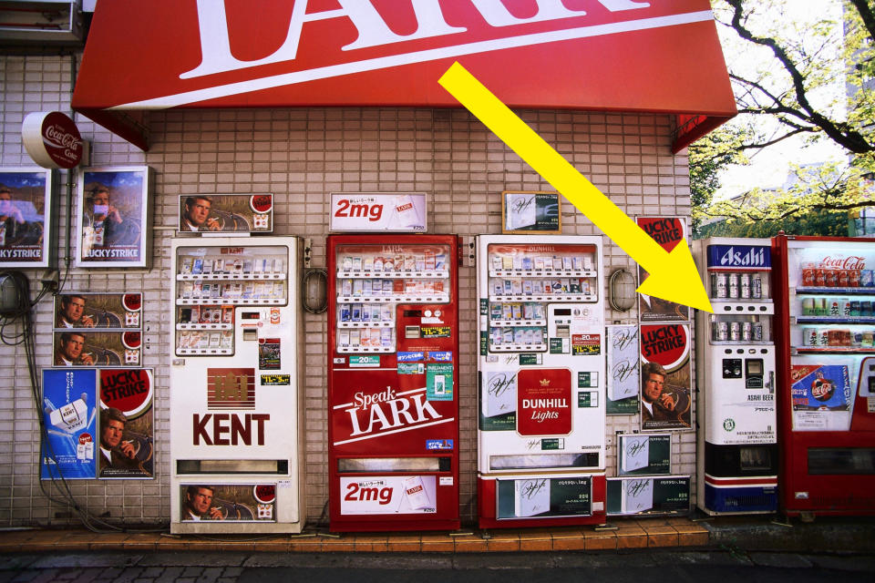 Cigarette and beer vending machines.