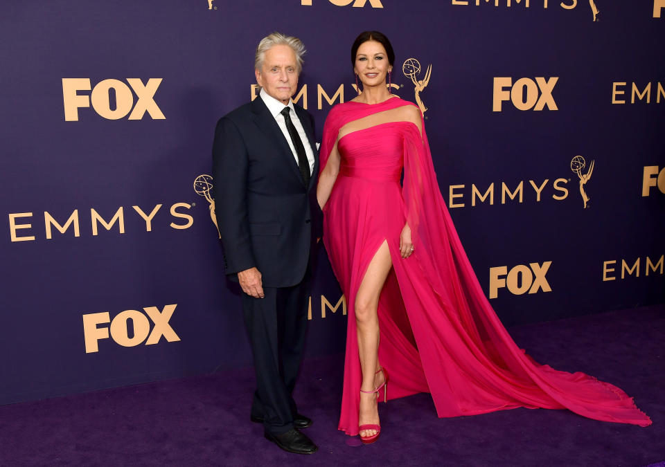 LOS ANGELES, CALIFORNIA - SEPTEMBER 22: Michael Douglas (L) and Catherine Zeta-Jones attend the 71st Emmy Awards at Microsoft Theater on September 22, 2019 in Los Angeles, California. (Photo by Matt Winkelmeyer/Getty Images)