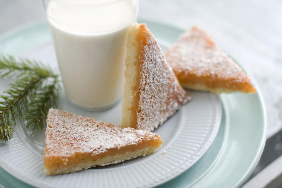 In this image taken on Monday, Nov. 5, 2012, paprika lemon bars are shown served on a plate in Concord, N.H. (AP Photo/Matthew Mead)