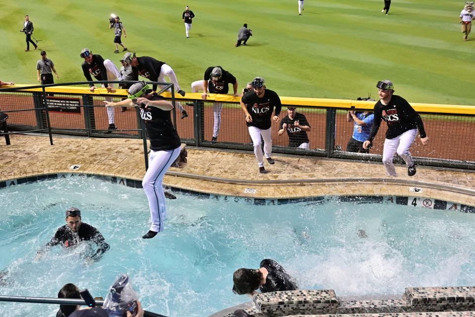 Watch out below. The Diamondbacks crash the pool suite at Chase Field.