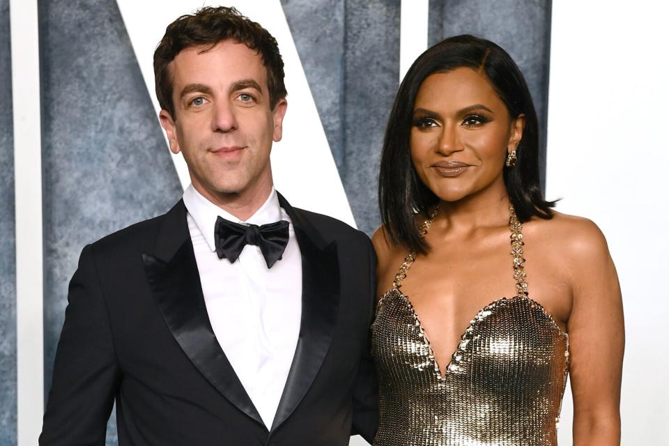 B. J. Novak and Mindy Kaling attend the 2023 Vanity Fair Oscar Party Hosted By Radhika Jones at Wallis Annenberg Center for the Performing Arts on March 12, 2023 in Beverly Hills, California.