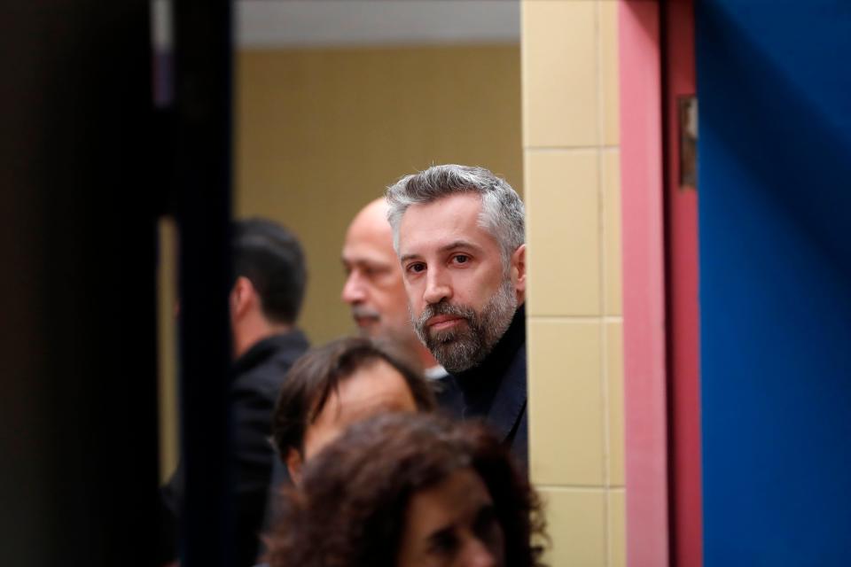 Socialist Party leader Pedro Nuno Santos waits to cast his ballot at a polling station in Lisbon, Sunday, March 10, 2024. Portugal is holding an early general election on Sunday when 10.8 million registered voters elect 230 lawmakers to the National Assembly, the country's Parliament.