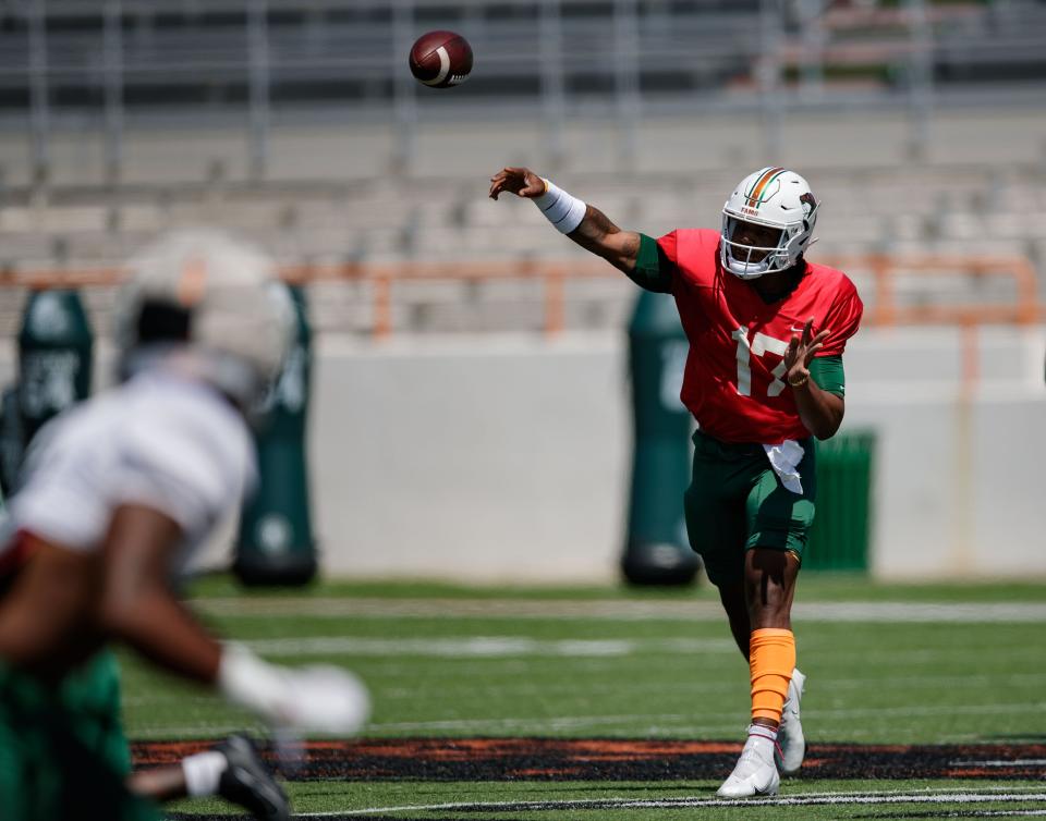 The Florida A&M Rattlers hold a scrimmage during practice as they prepare for their upcoming season Saturday, March 26, 2022.