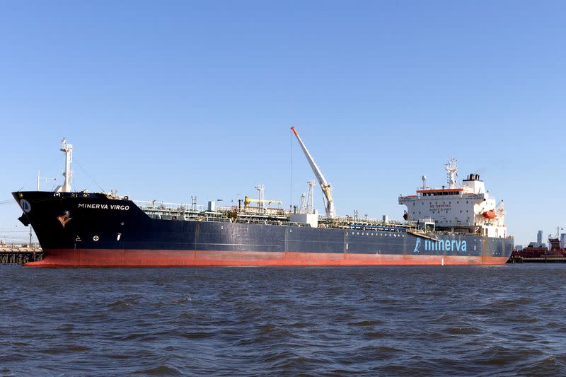 FILE PHOTO: Oil tanker Minerva Virgo is pictured docked at the Bayonne New Jersey oil terminal