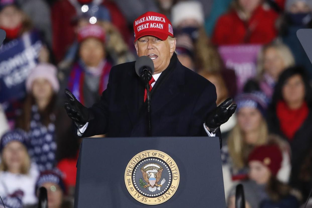 President Donald Trump speaks during a rally on November 3, 2020 in Grand Rapids, Michigan