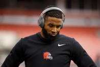 FILE - Cleveland Browns wide receiver Odell Beckham Jr. (13) warms up prior to the start of an NFL football game against the Pittsburgh Steelers, Sunday, Oct. 31, 2021, in Cleveland. Odell Beckham Jr. is being released by the Cleveland Browns, who are cutting ties with the polarizing star wide receiver and have officially ended his drama-filled stay with the team. Beckham’s unceremonious exit — not completely official — came on Friday, Nov. 5, 2021, his 29th birthday. (AP Photo/Kirk Irwin, File)