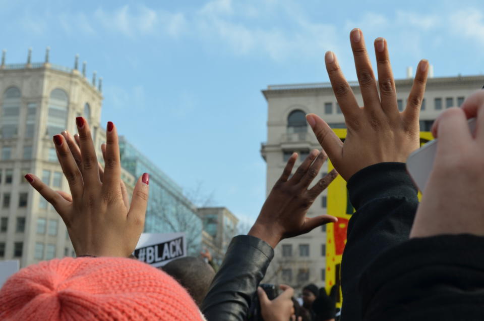 Protesters march towards the U.S. Capitol in Washington, DC on Saturday Dec. 13, 2014