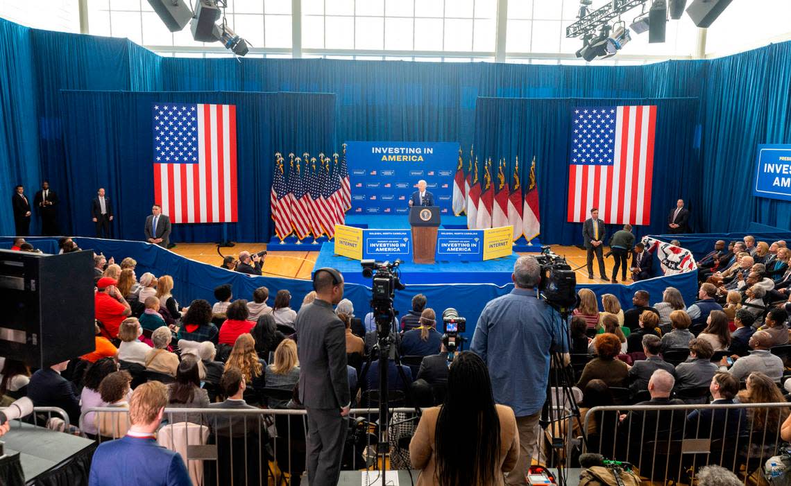 President Joe Biden speaks Thursday, Jan. 18, 2023 at the Abbotts Creek Community Center in Raleigh. Biden announced plans to invest $82 million from the American Rescue Plan for affordable high speed internet for 20,000 North Carolinians.