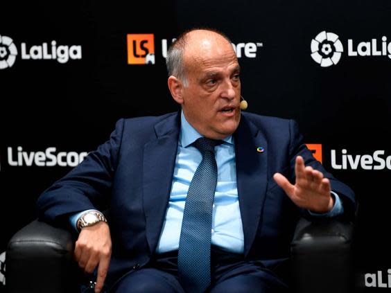 Javier Tebas speaking at a conference in Madrid last year (Getty)