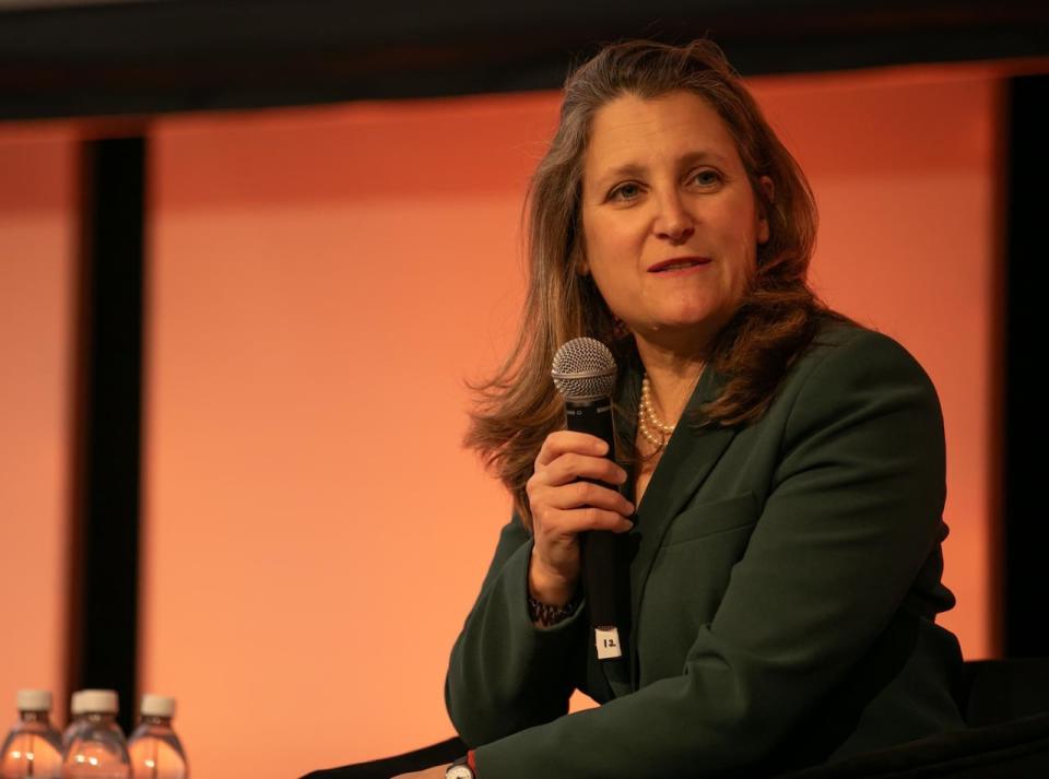 Deputy Prime Minister Chrystia Freeland speaking at the FNMPC conference in Toronto this week.  She said she wants the Indigenous loan guarantee program to launch quickly.  